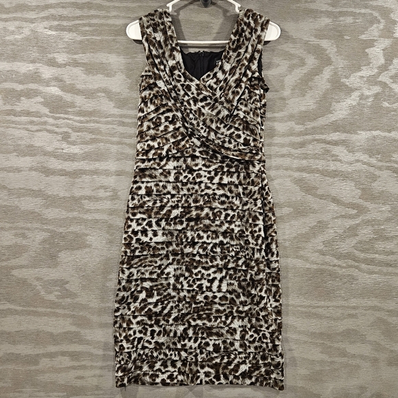 Adrianna Papell SZ 8 Bodycon Leopard Print V-Neck Sleeveless Evening Dress - Picture 2 of 11